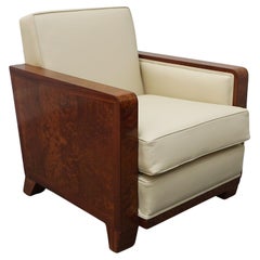 An Art Deco Club Chair Amboyna with Cream Leather Upholstery