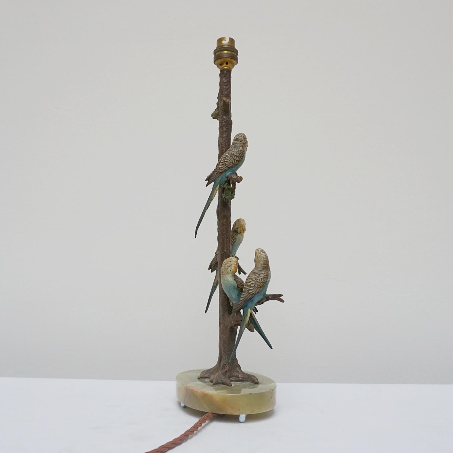 Cold-Painted Art Deco Cold Painted Bronze Budgerigar Table Lamp