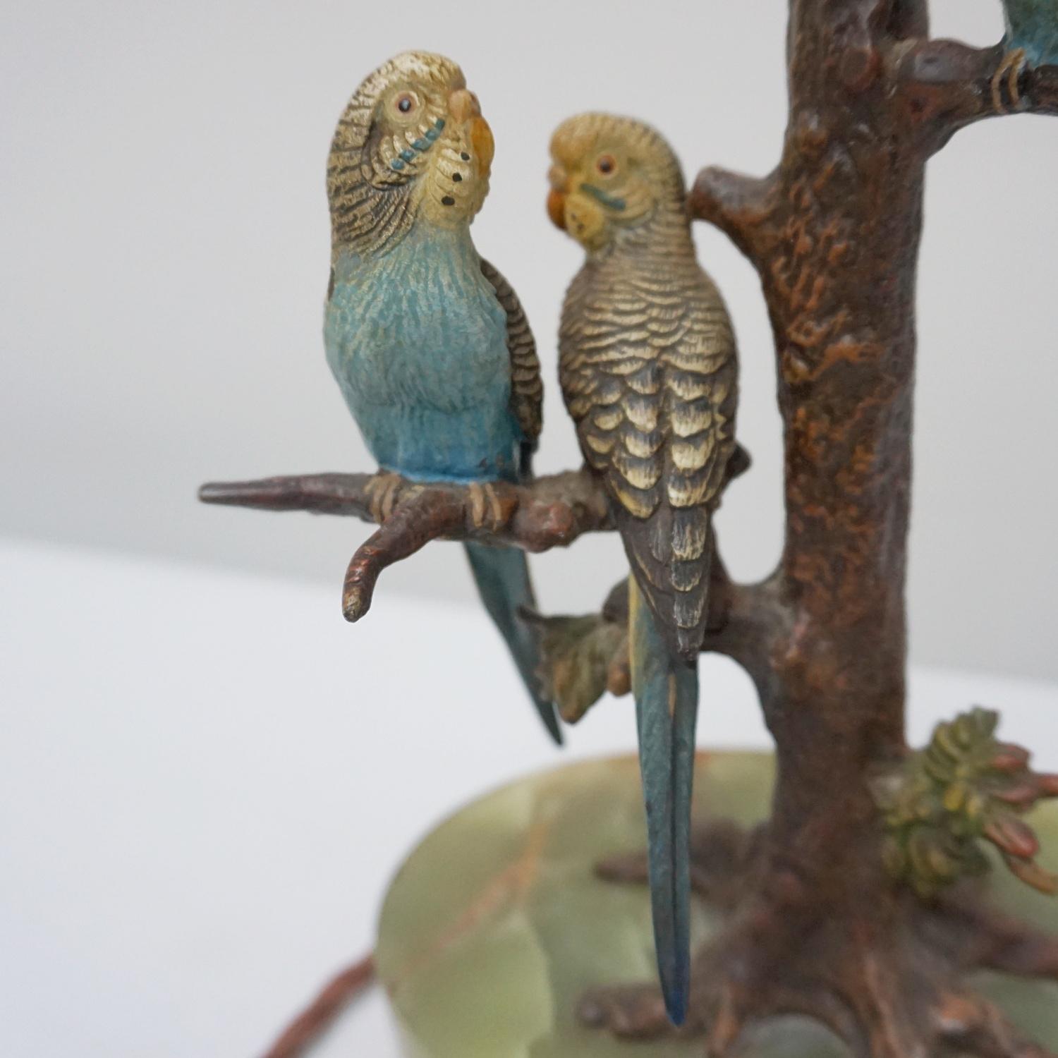 Early 20th Century Art Deco Cold Painted Bronze Budgerigar Table Lamp