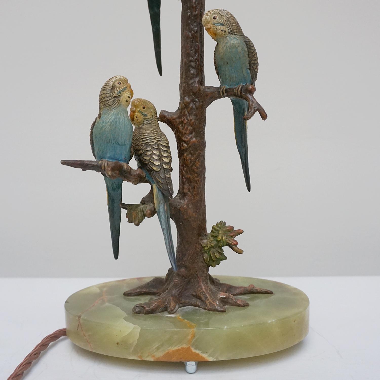 Art Deco Cold Painted Bronze Budgerigar Table Lamp 2