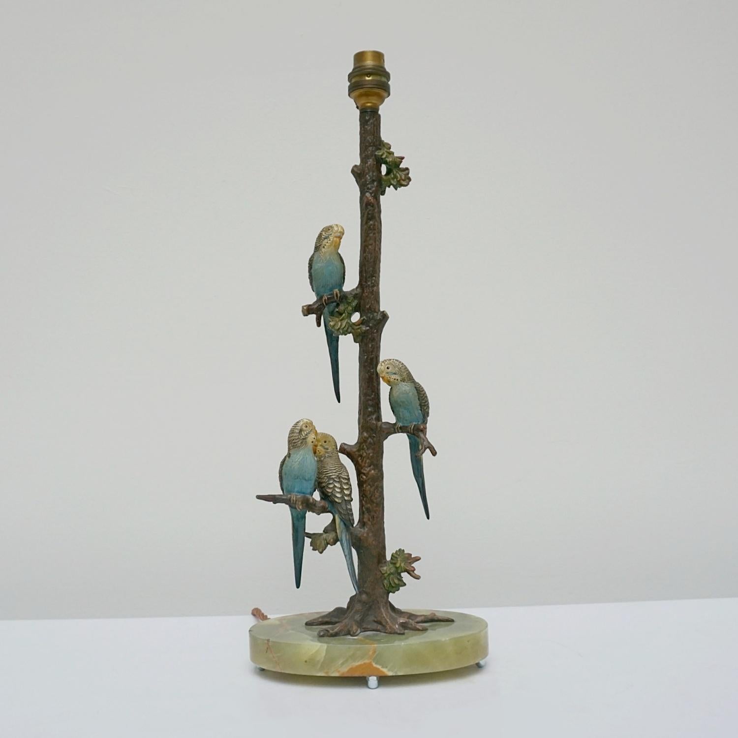 Art Deco Cold Painted Bronze Budgerigar Table Lamp 3