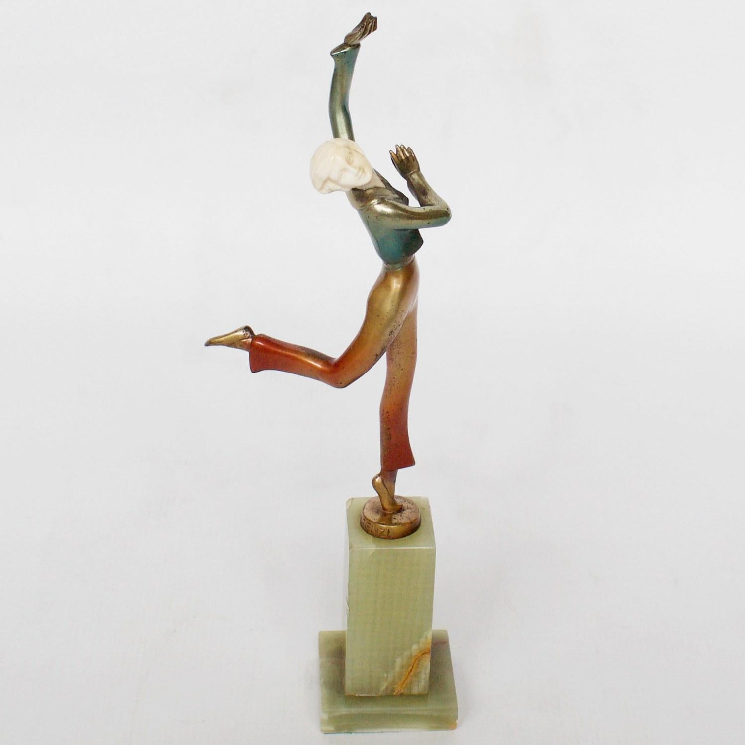 Art Deco Cold Painted Bronze Sculpture of a Dancer by Josef Lorenzl In Good Condition In Forest Row, East Sussex