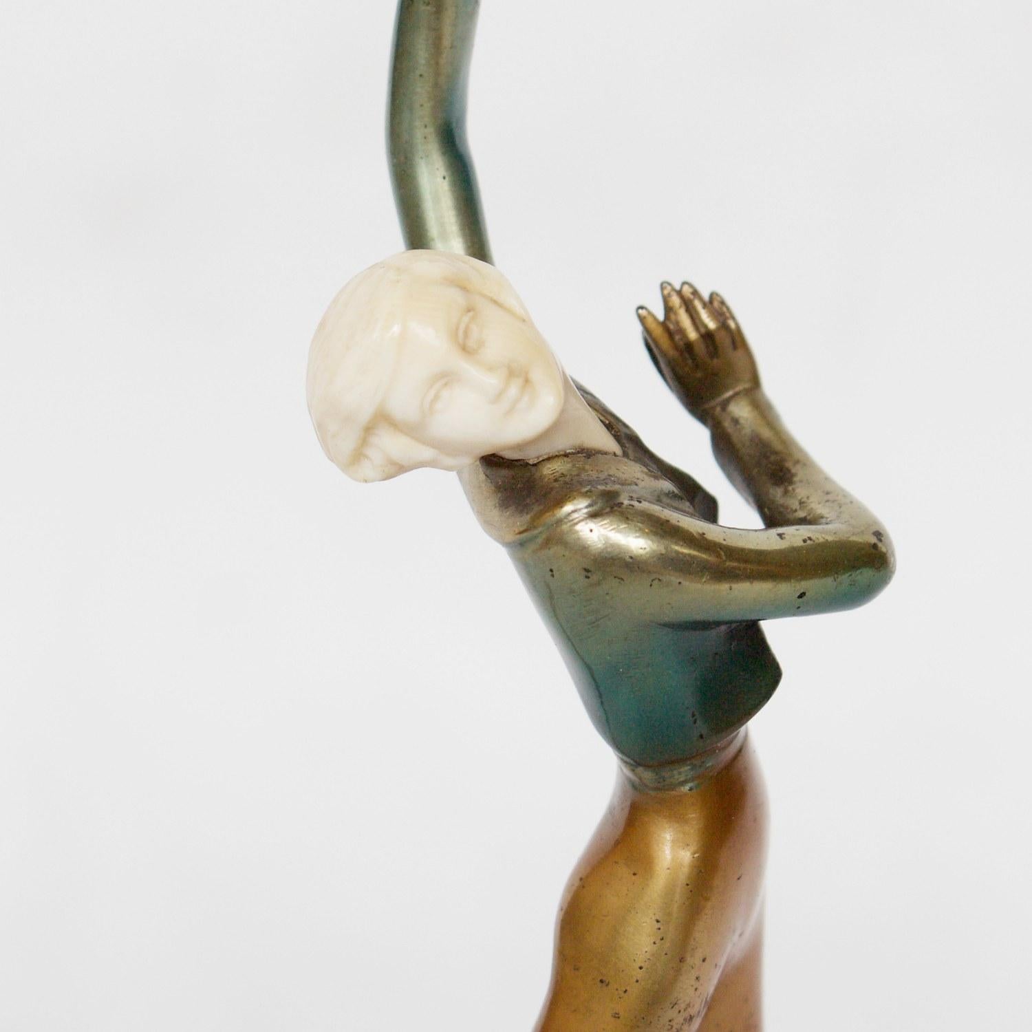 Mid-20th Century Art Deco Cold Painted Bronze Sculpture of a Dancer by Josef Lorenzl