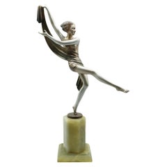 Ein Kaltbemalte Bronzeskulptur „Schalten Tänzerin“ im Art déco-Stil von Josef Lorenzl