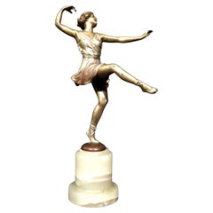 Art Deco Cold Painted & Patinated Austrian Bronze of a Dancer, Signed Kauba