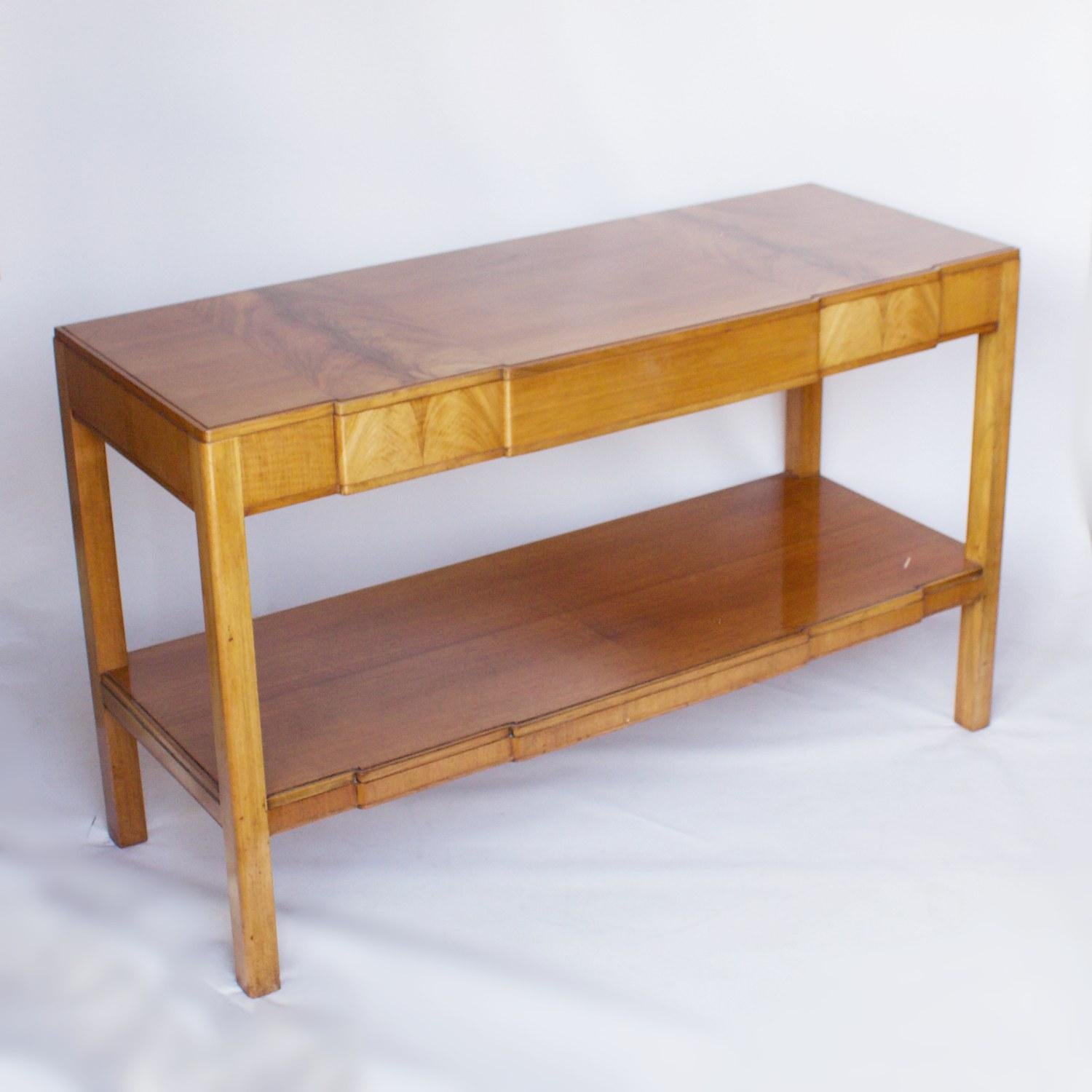 English Art Deco Console Table by Heal's of London, Burr and Straight Grain Walnut