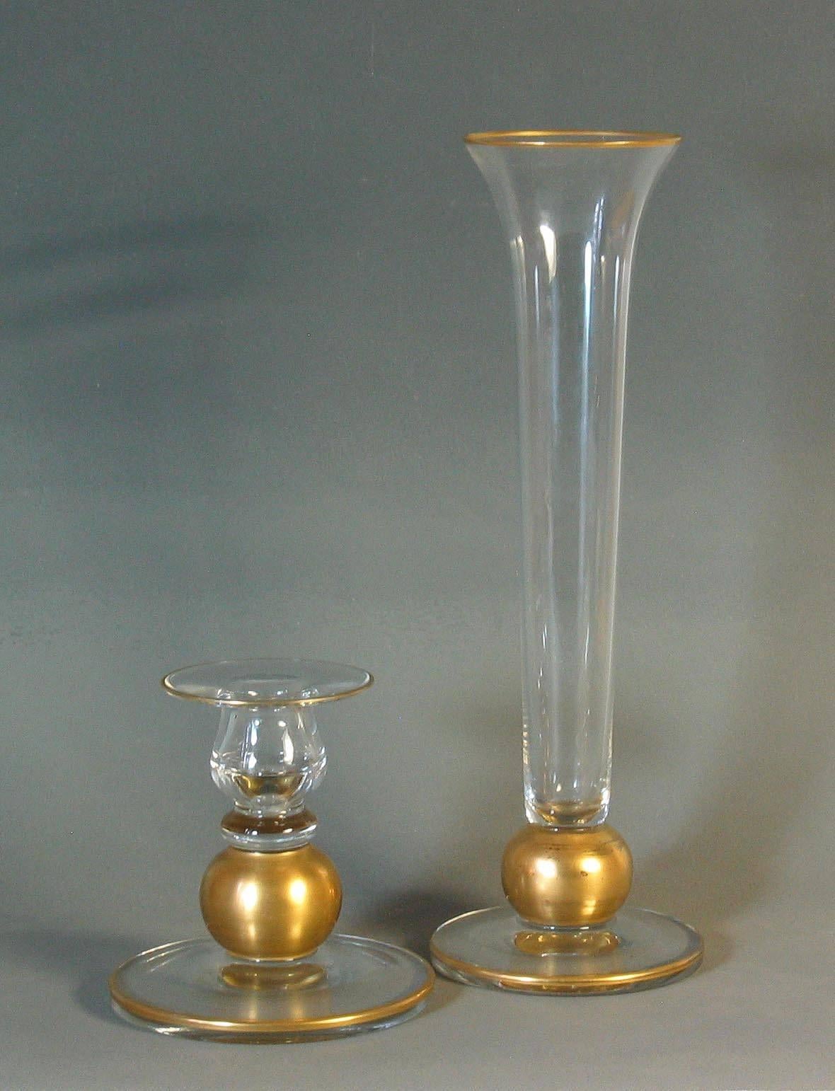 Gilt Art Deco Continental Crystal Glass Part Stemware Service