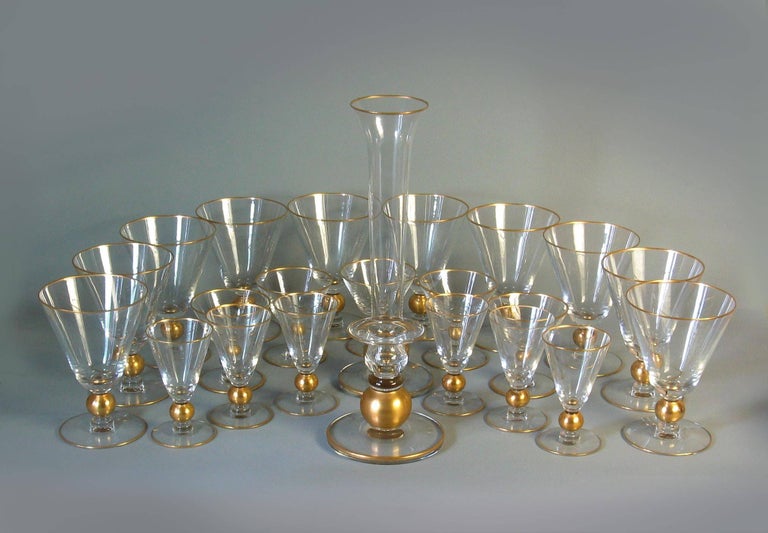 Art Deco Continental Crystal Glass Part Stemware Service For Sale at