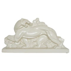 An Art Deco Crackle Glazed Sculpture of a Prowling Panther 'Orchies' by Le Jan