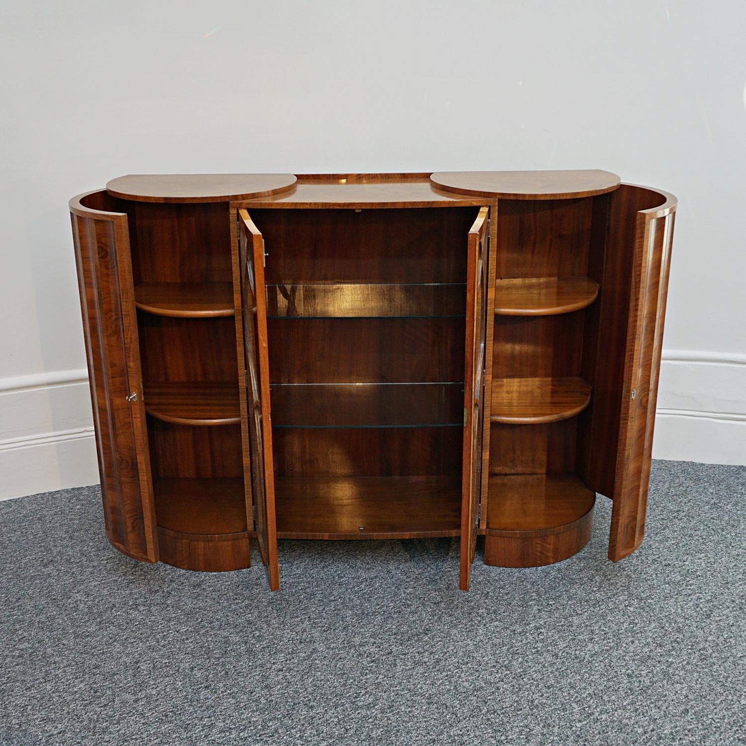 Art Deco Curved and Fluted Walnut Cabinet, circa 1930 2