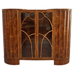 Art Deco Curved and Fluted Walnut Cabinet, circa 1930