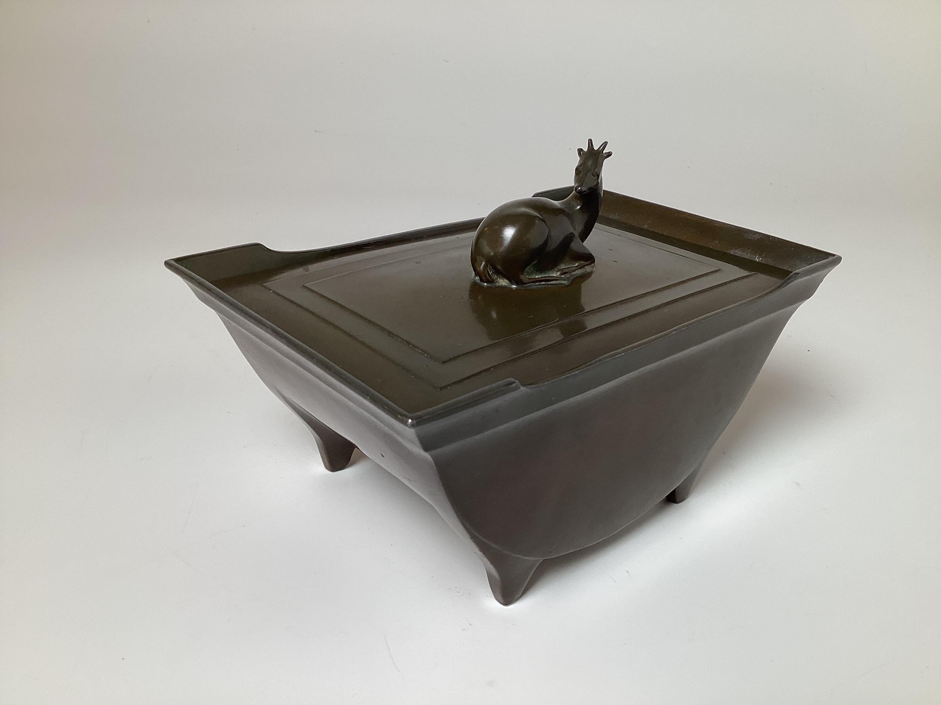 Art Deco Danish Patinated Bronze Box by Just Anderson for Disko Metal  In Good Condition For Sale In Lambertville, NJ