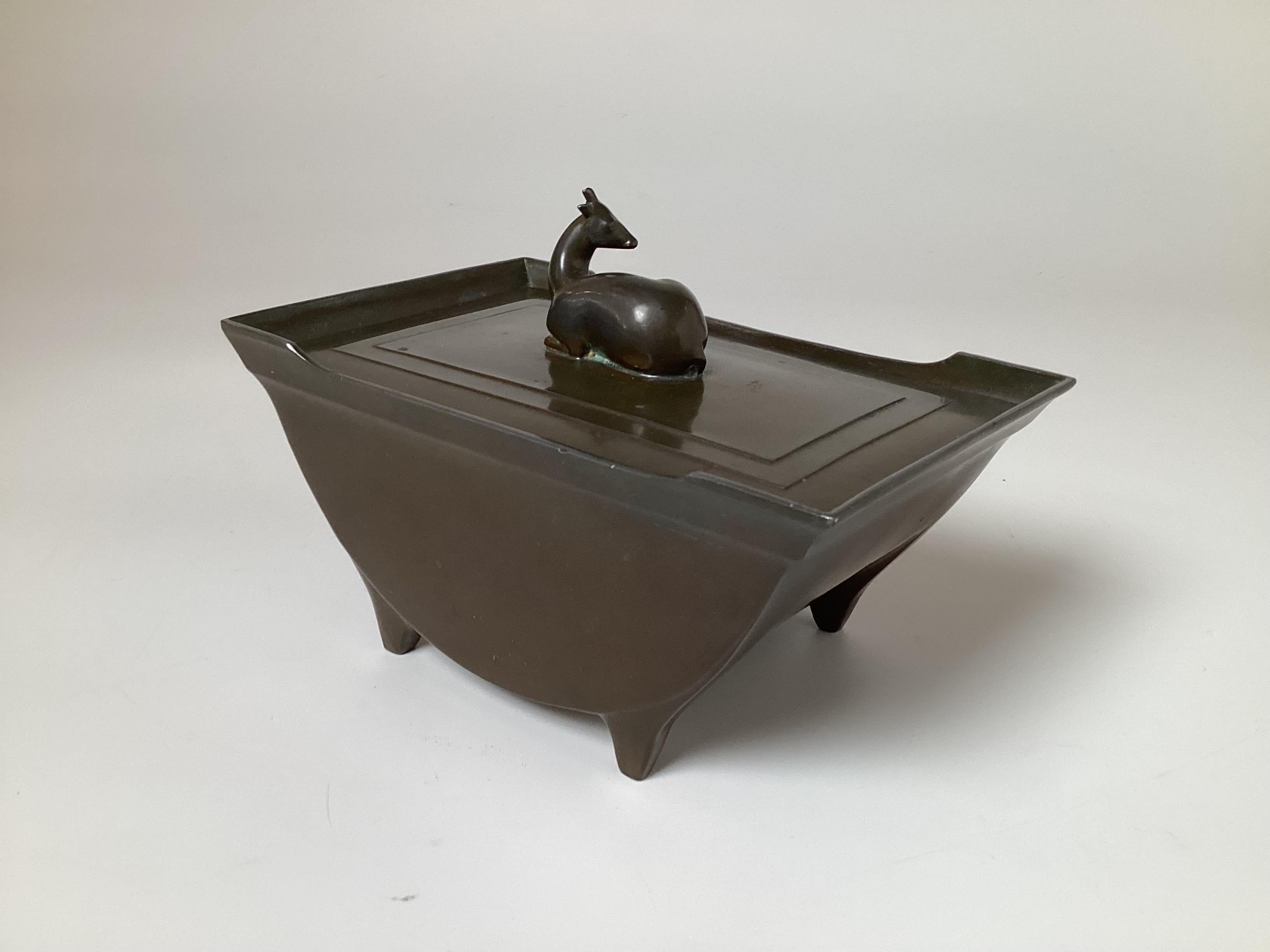 Mid-20th Century Art Deco Danish Patinated Bronze Box by Just Anderson for Disko Metal  For Sale