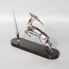 Art Deco Desk Set with Silvered Bronze Gazelle English, circa 1930