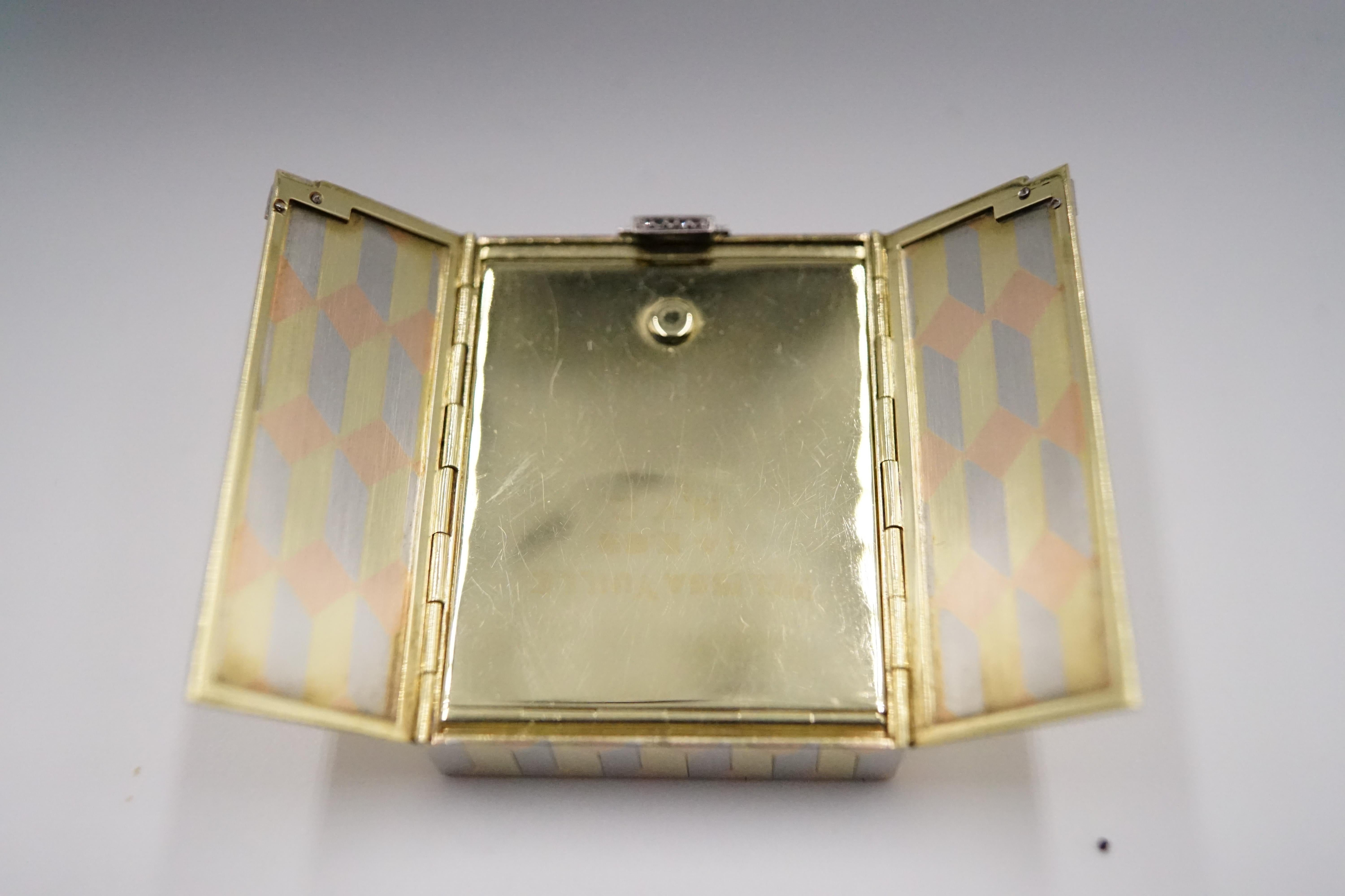Brilliant Cut Art Deco Diamond and 14 Carat Tri-Colour Gold Vanity Case by Cartier