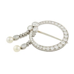 Art Deco Diamond and Pearl Circular Brooch