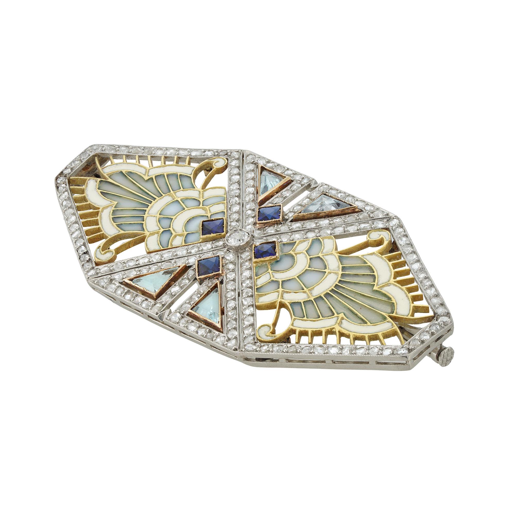 Un broche Art Déco de diamantes, engastado y esmalte Art Decó en venta