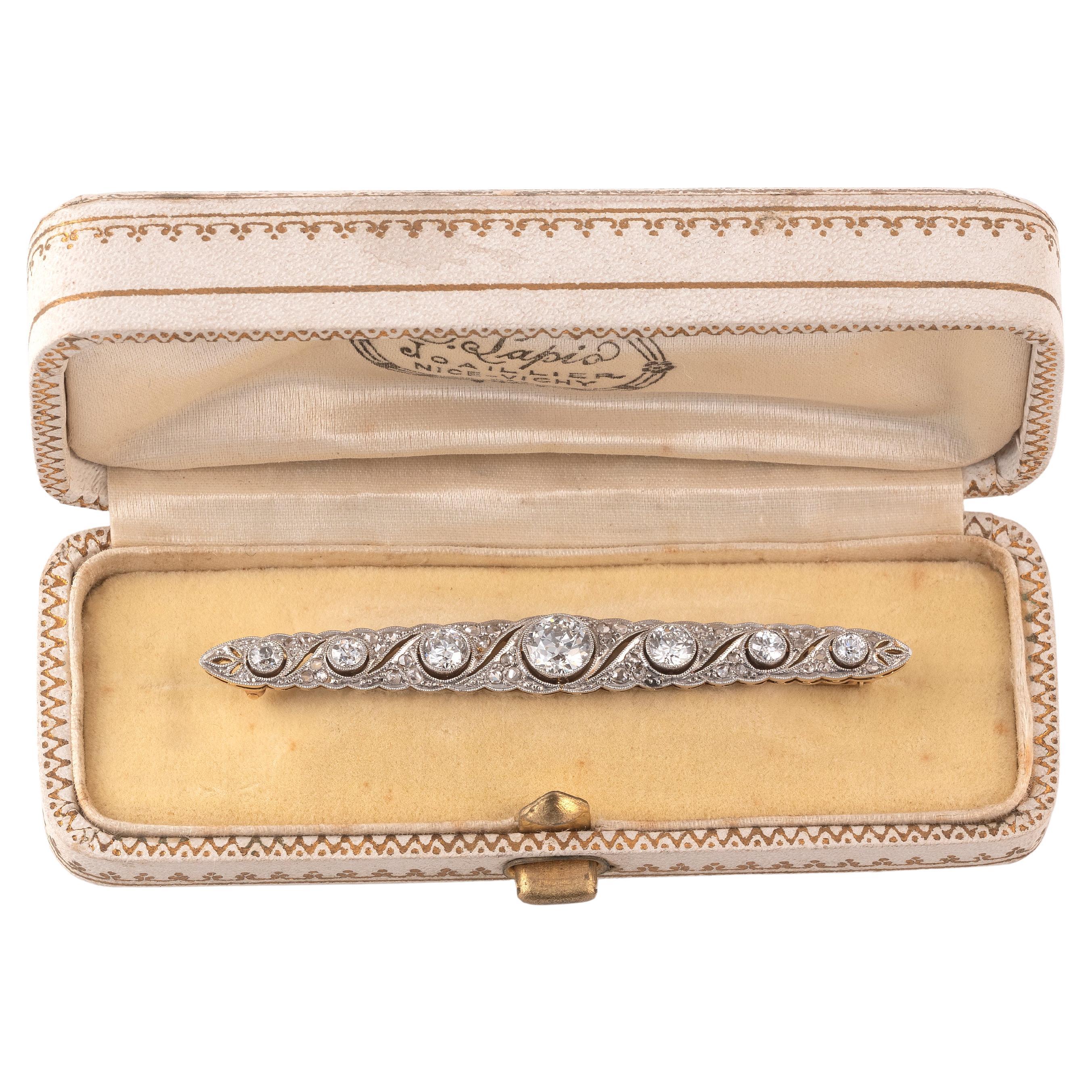 Taille vieille Europe Broche Art Déco à barrette sertie de diamants en vente