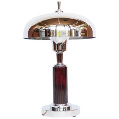 Vintage Art Deco Dome Lamp Reeded Bakelite and Chromed Metal