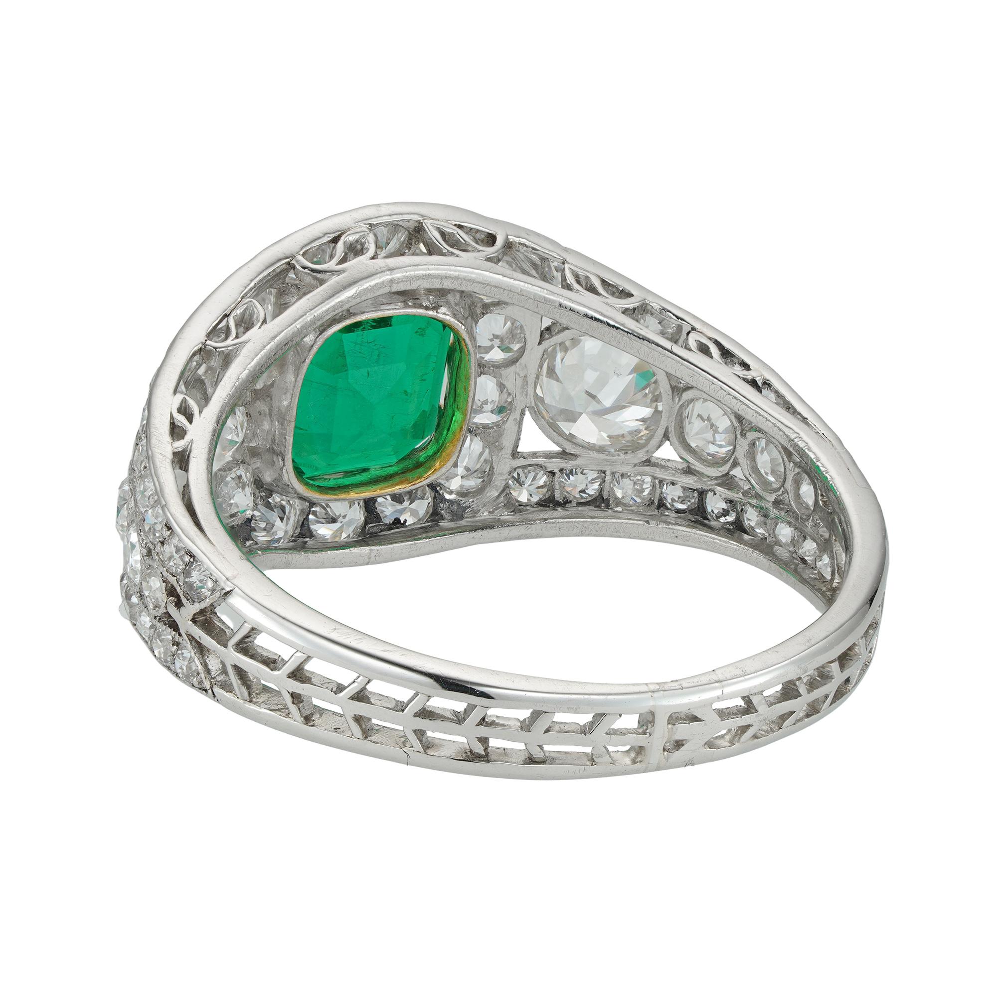 Octagon Cut Art-Deco Emerald and Diamond Ring