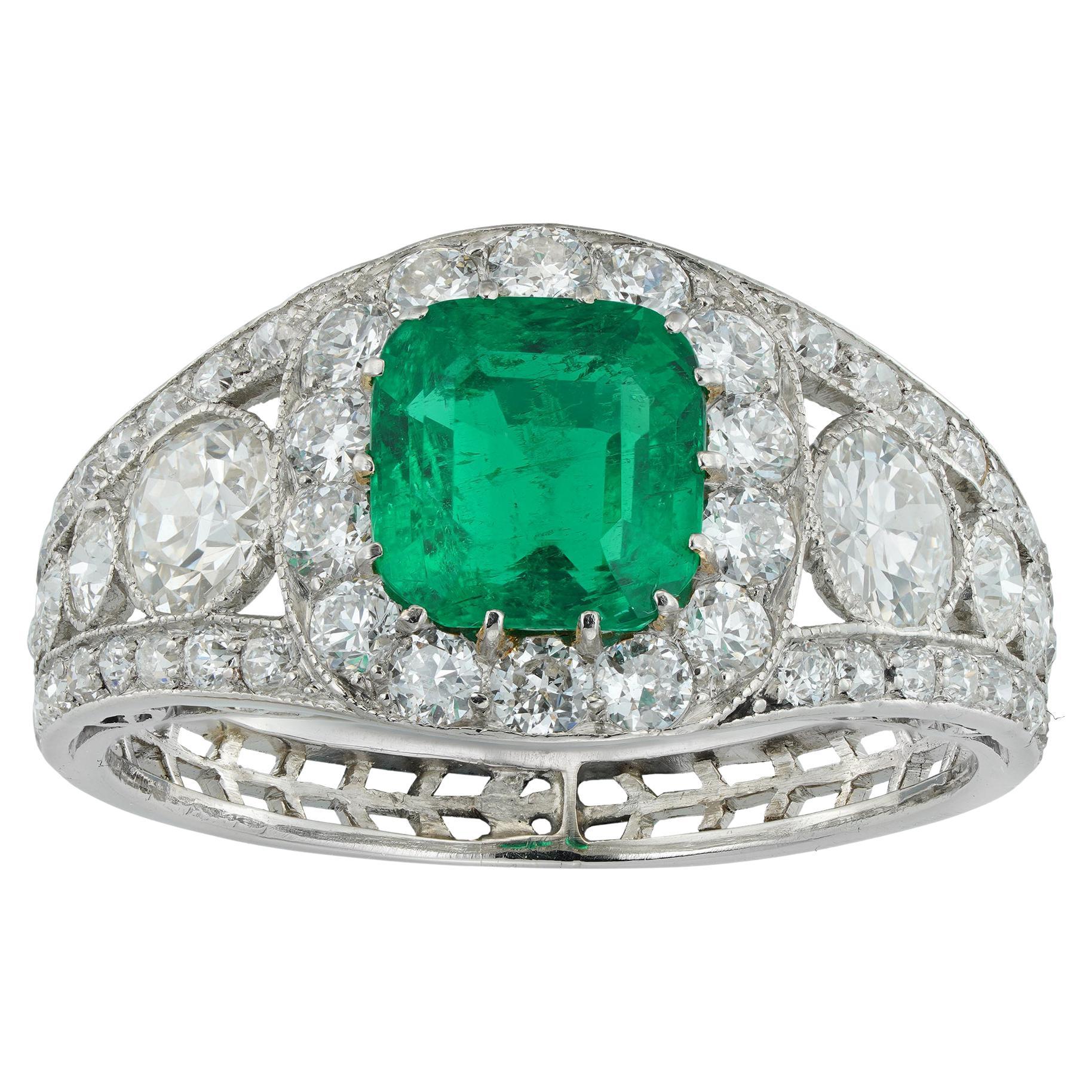 Art-Deco Emerald and Diamond Ring
