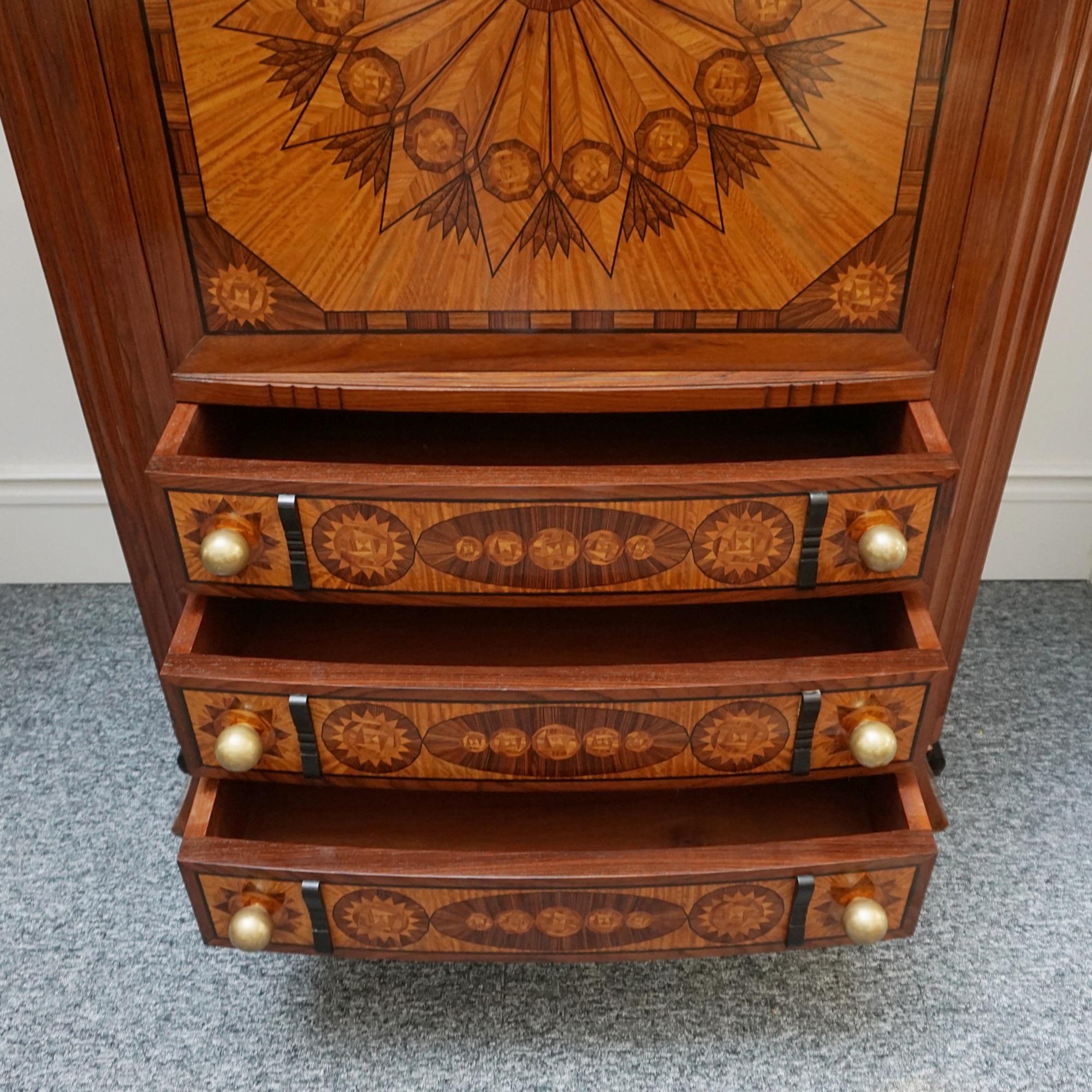 Secretaire Art Déco con intarsi in legno di raso ed ebano Macassar in vendita 6