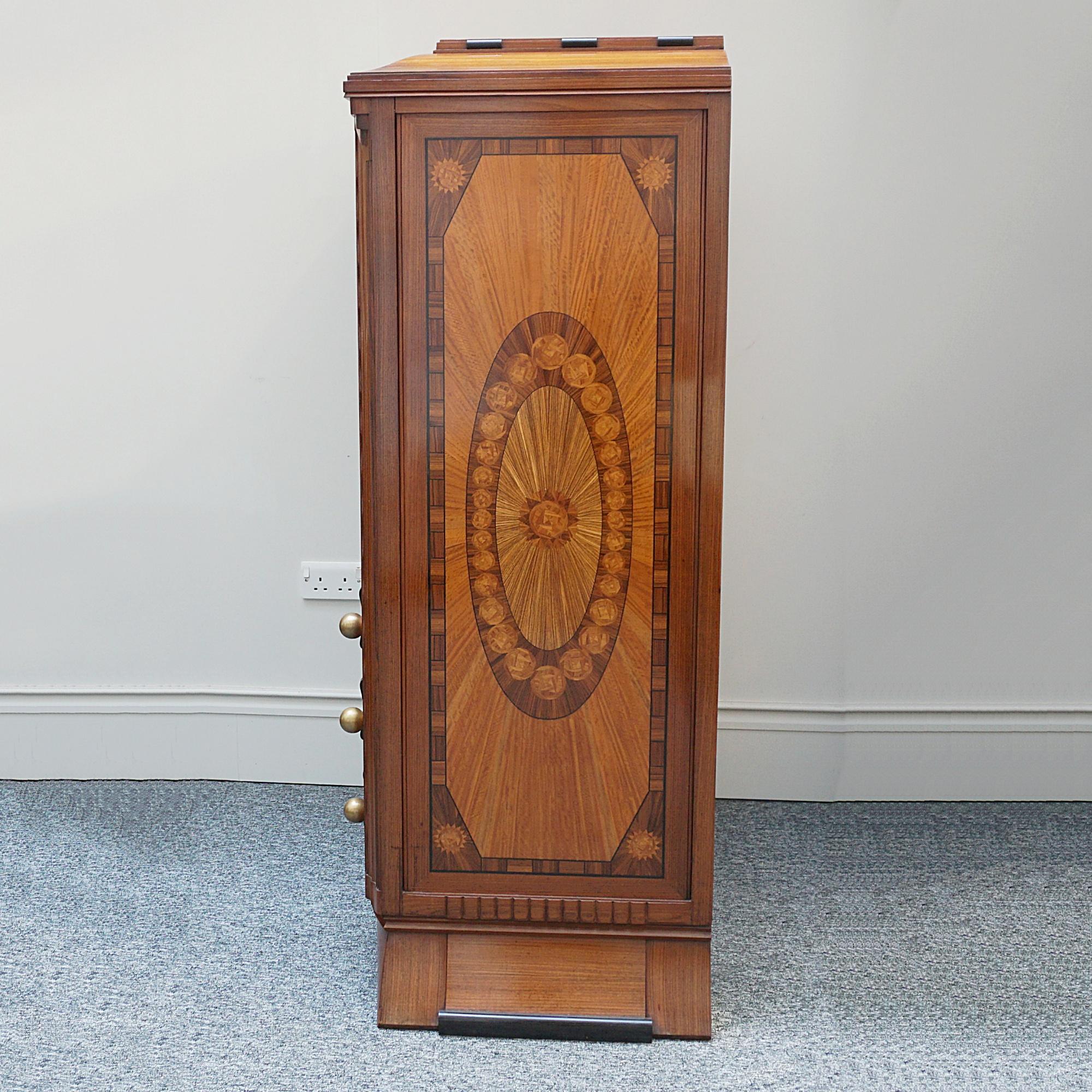 Secretaire Art Déco con intarsi in legno di raso ed ebano Macassar in vendita 9