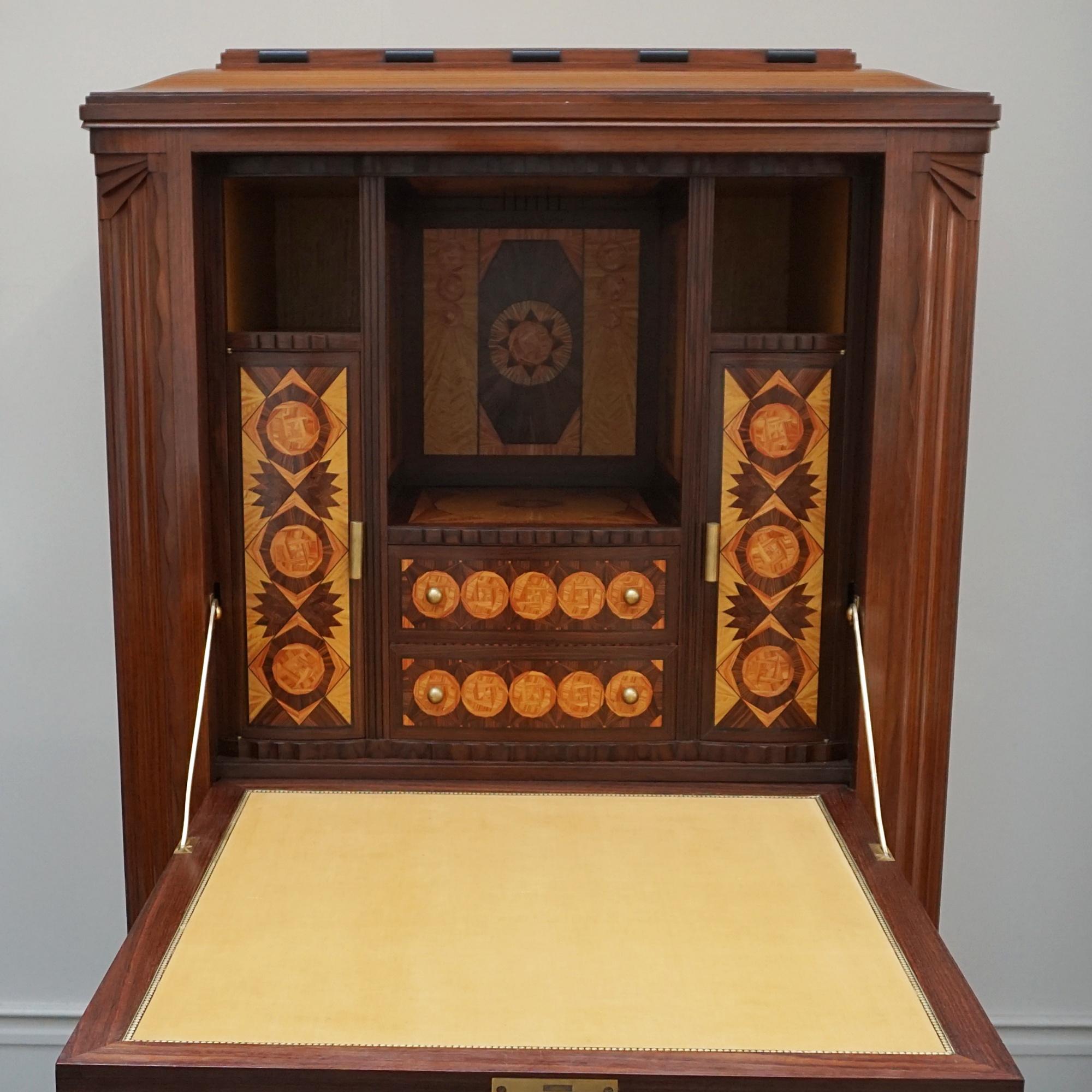 Secretaire Art Déco con intarsi in legno di raso ed ebano Macassar In condizioni buone in vendita a Forest Row, East Sussex