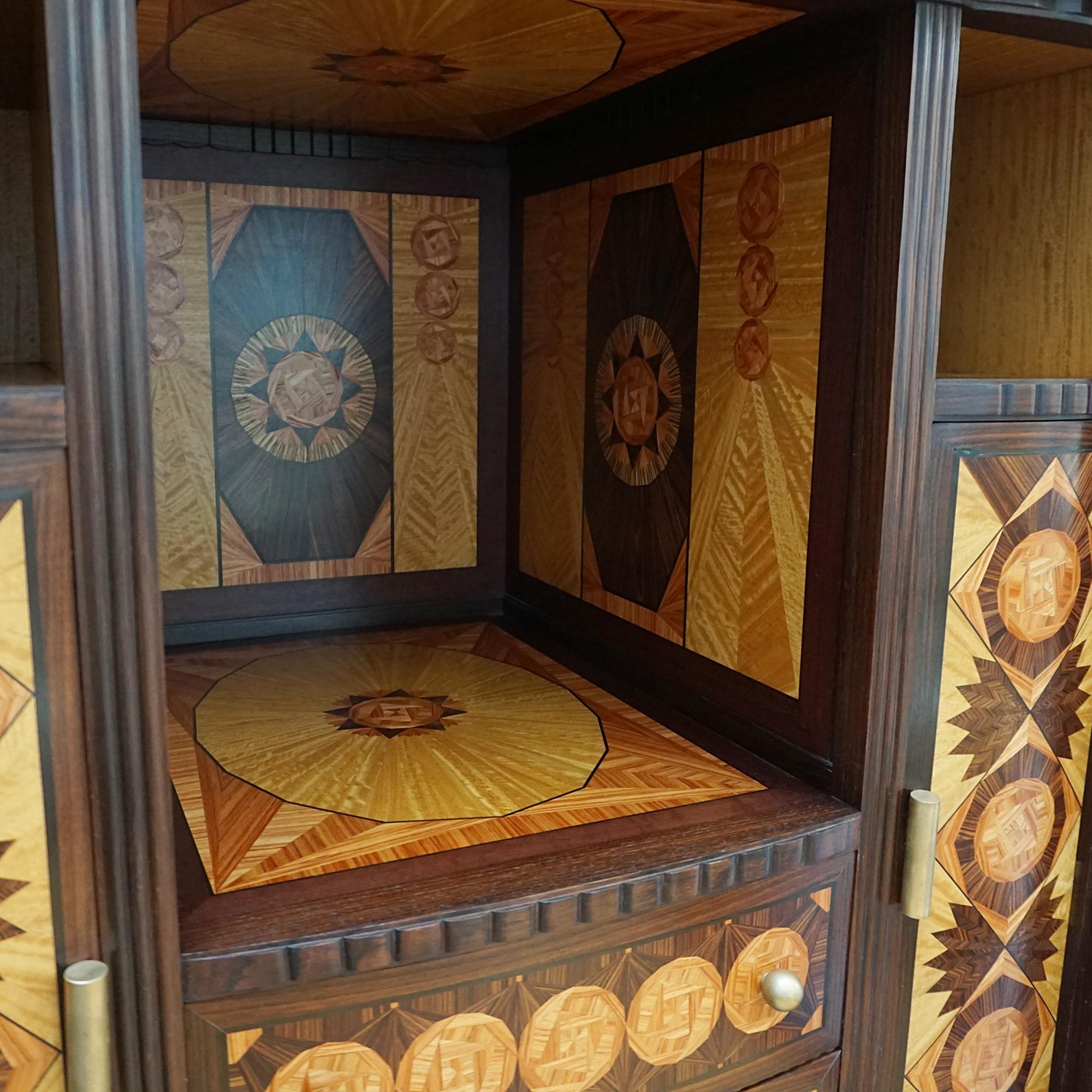 Secretaire Art Déco con intarsi in legno di raso ed ebano Macassar in vendita 4