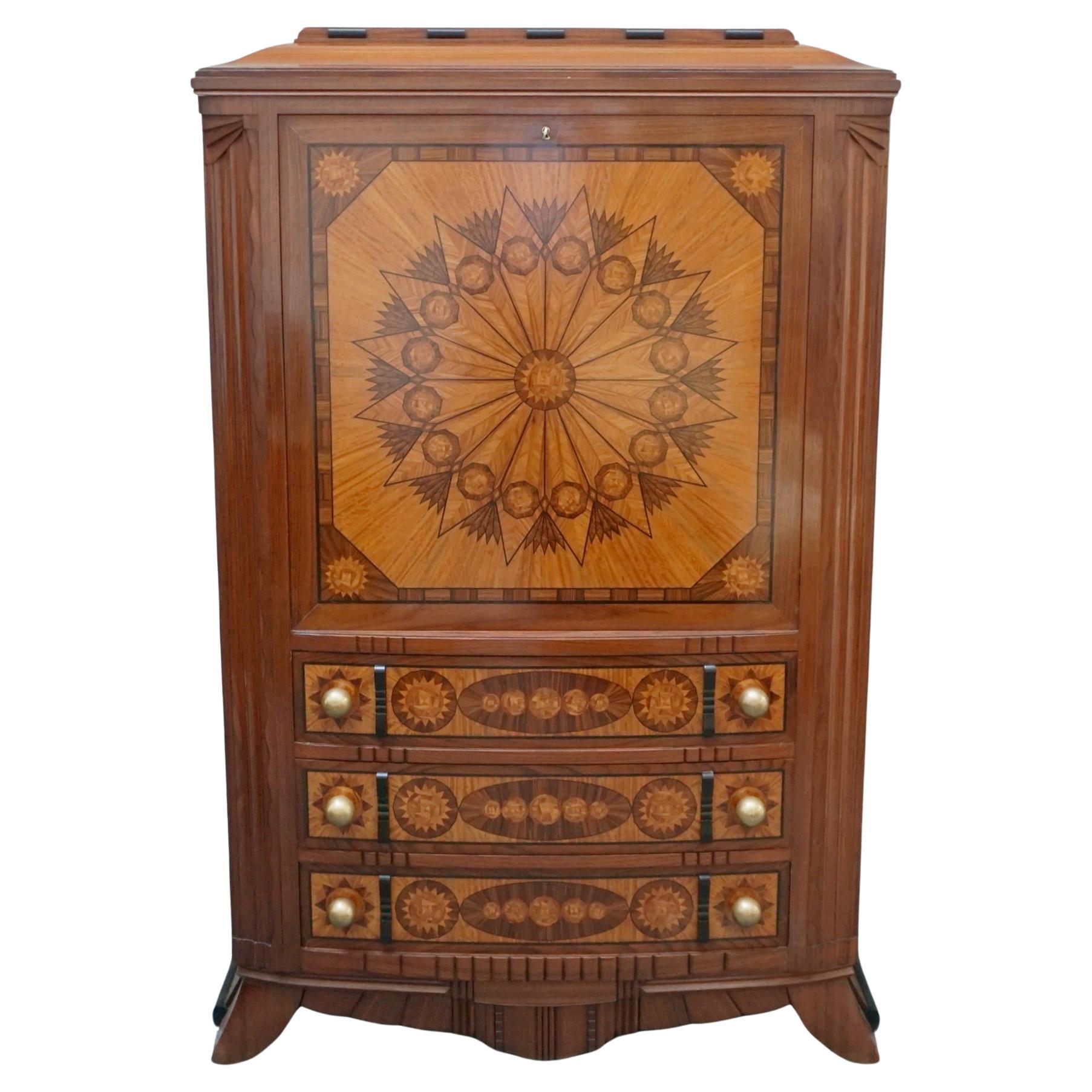 An Art Deco Fall Front Secretaire with Satinwood and Macassar Ebony Inlay