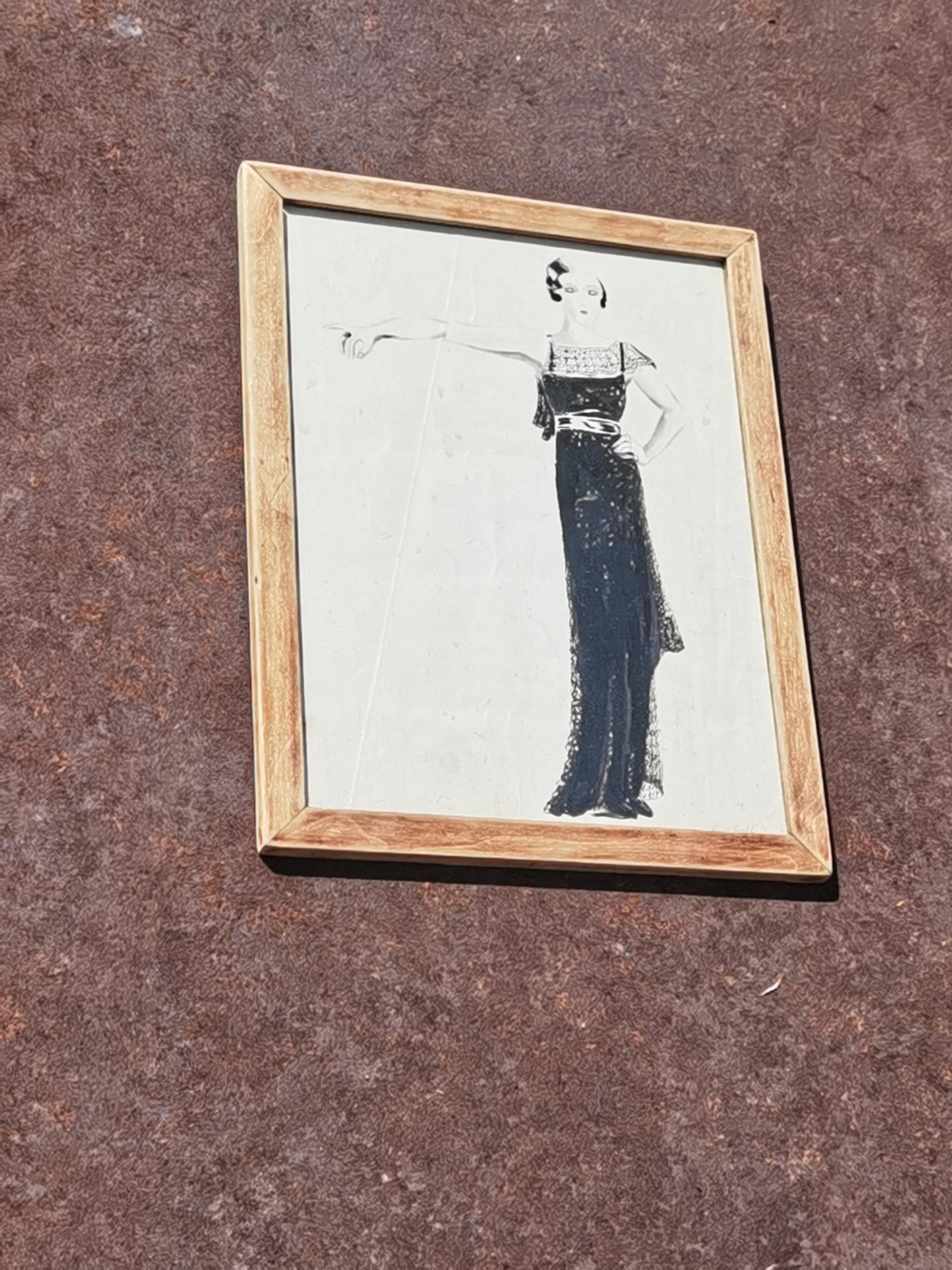 Ein ART-DECO FASHION Zeichnungs-Tintengemälde von LUCY CROFFIN, Frankreich 1930 im Angebot 5