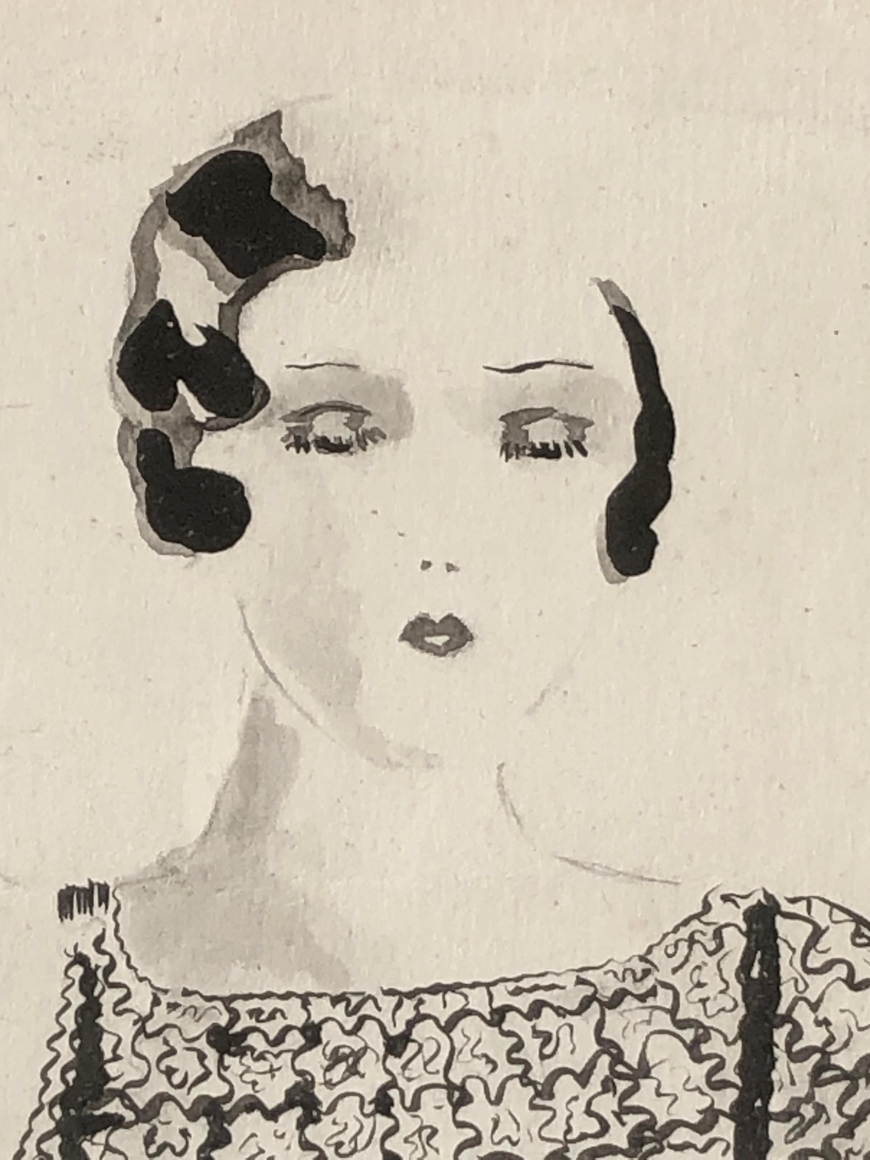 Metà XX secolo Un ART-DECO FASHION Disegno a inchiostro di LUCY CROFFIN, Francia 1930 in vendita