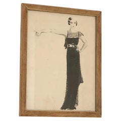 Un dibujo de ART-DECO FASHION Pintura a tinta de LUCY CROFFIN, Francia 1930