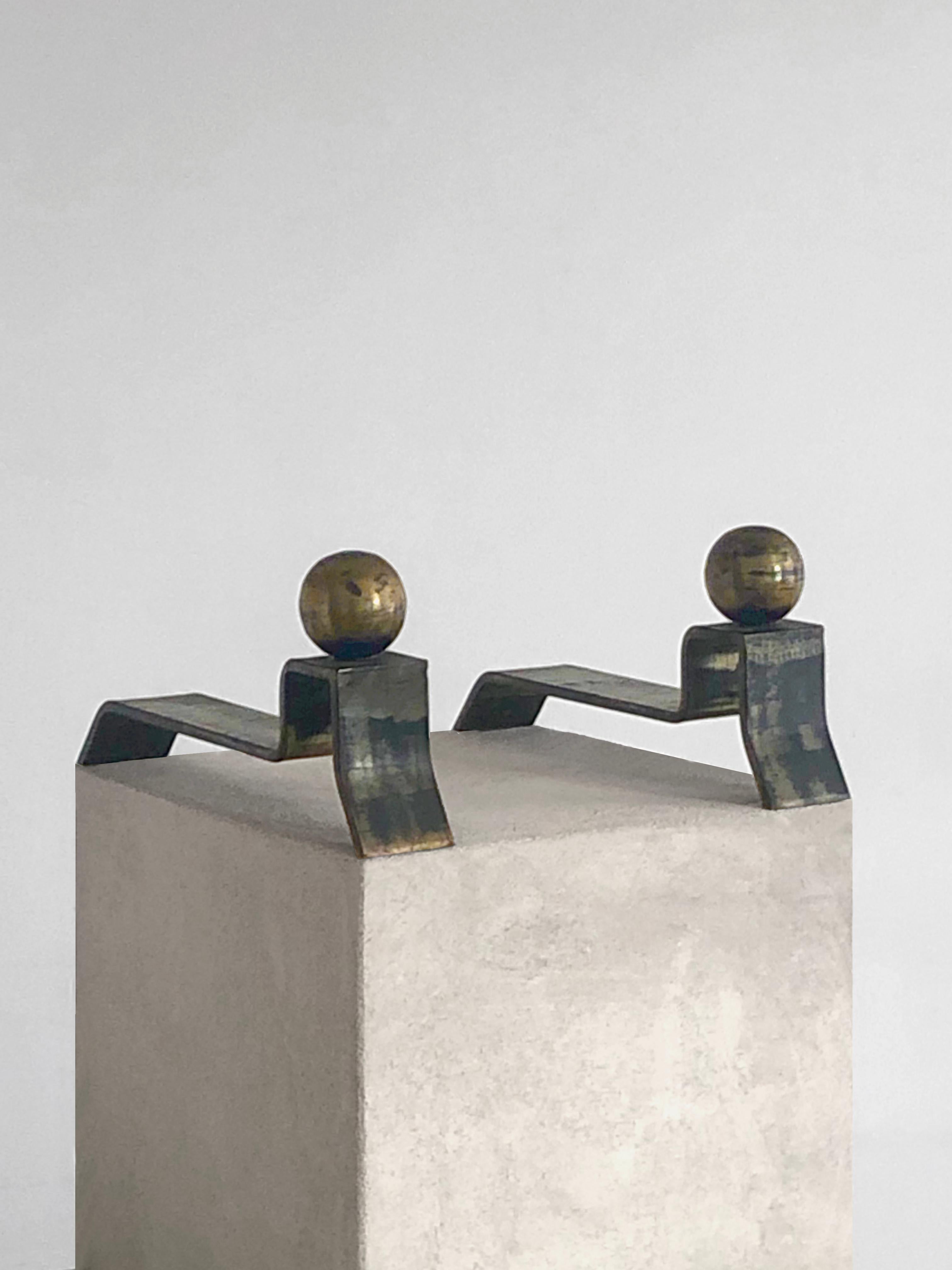 An ART-DECO Free Form MODERNIST Wrought Iron  PAIR of ANDIRONS, France 1950 For Sale 2