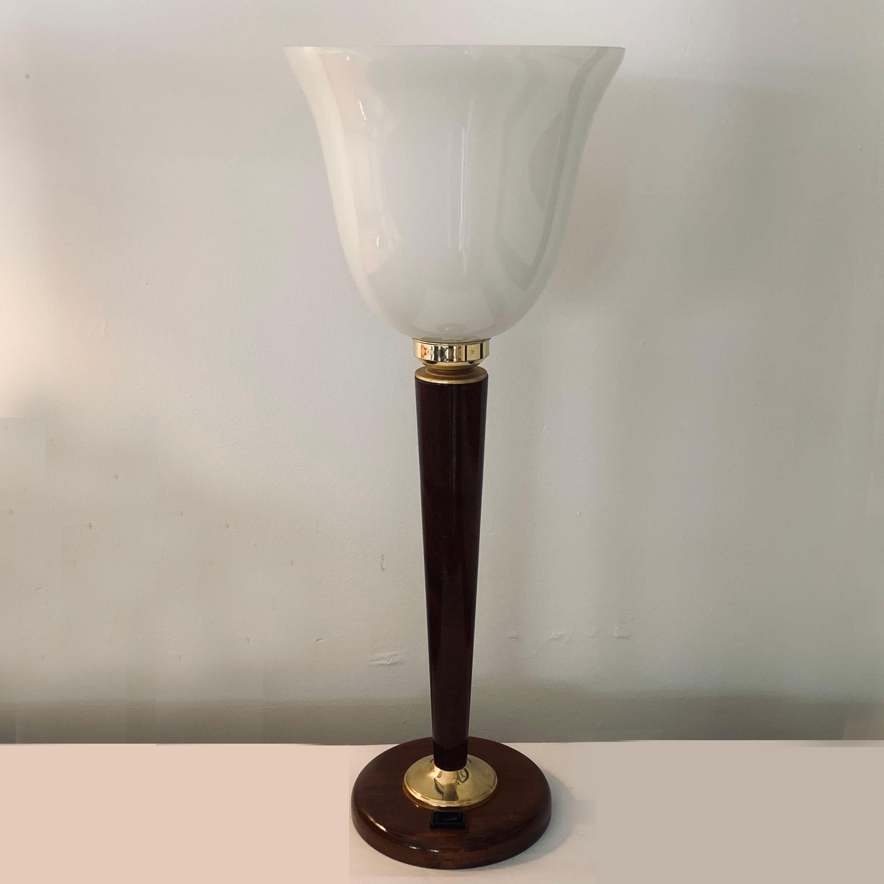 Mid-20th Century Art Deco French Mazda Lamp with Opalescent Shade For Sale