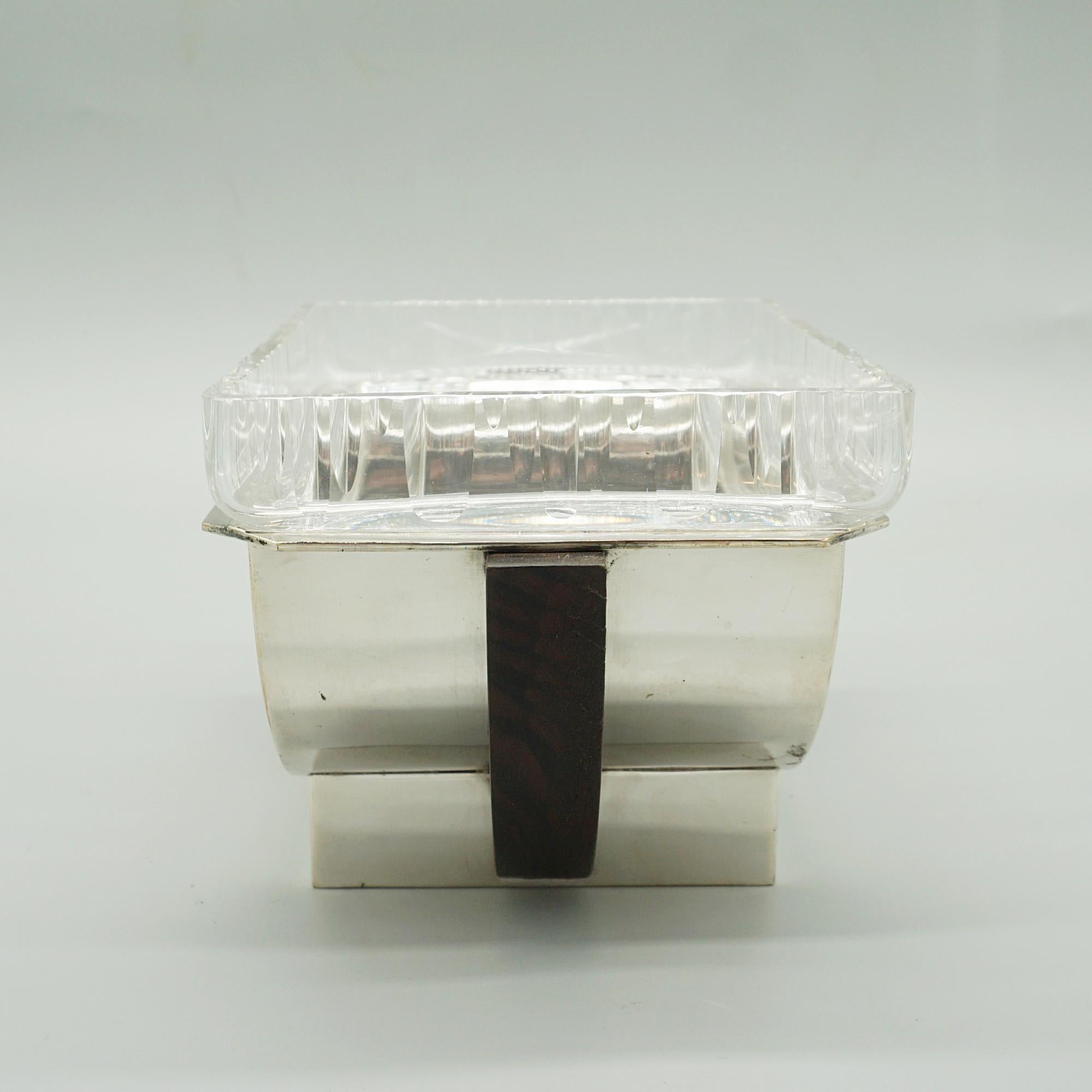 Plato francés Art Déco chapado en plata con inserto de cristal en Bueno estado para la venta en Forest Row, East Sussex
