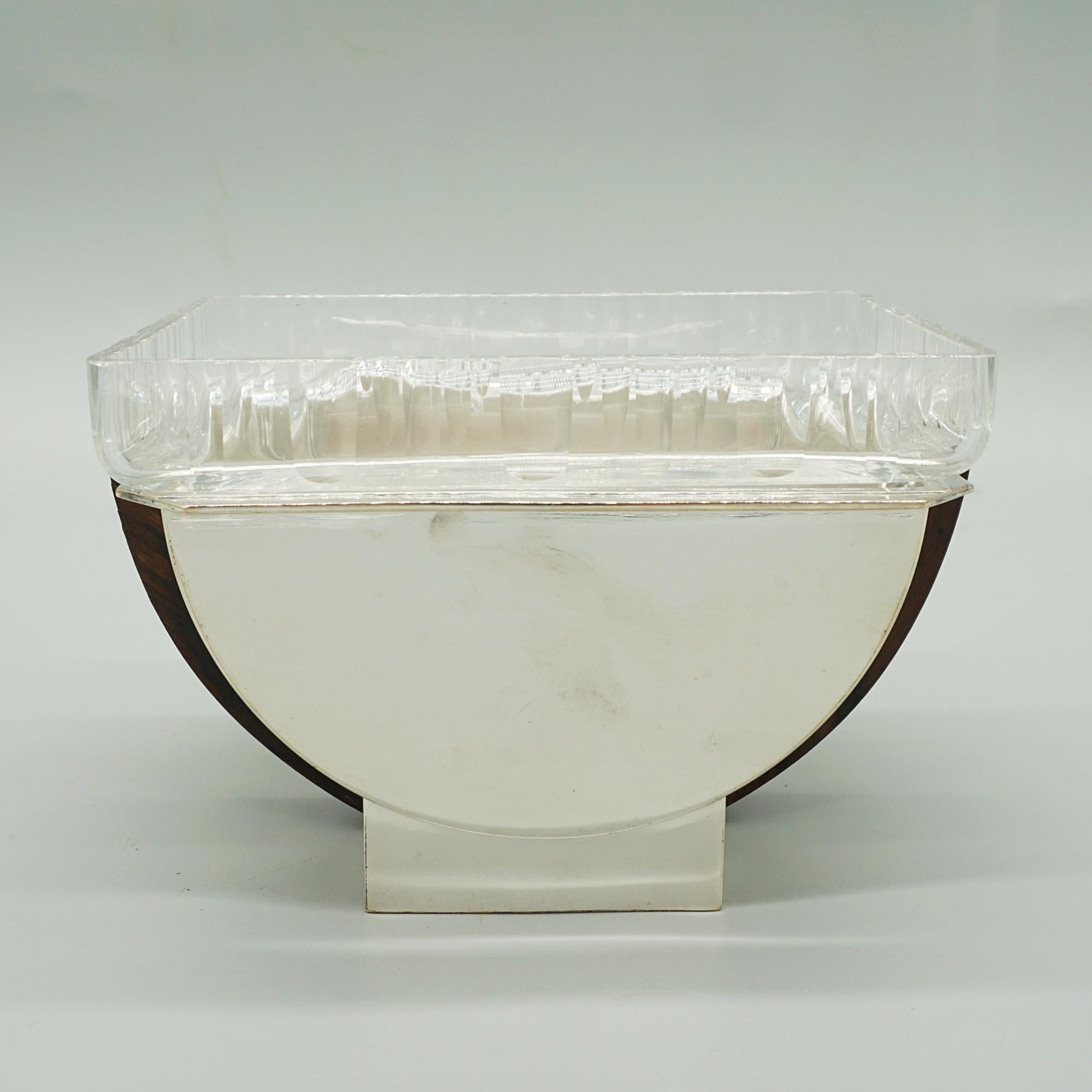 Plato francés Art Déco chapado en plata con inserto de cristal Vidrio en venta