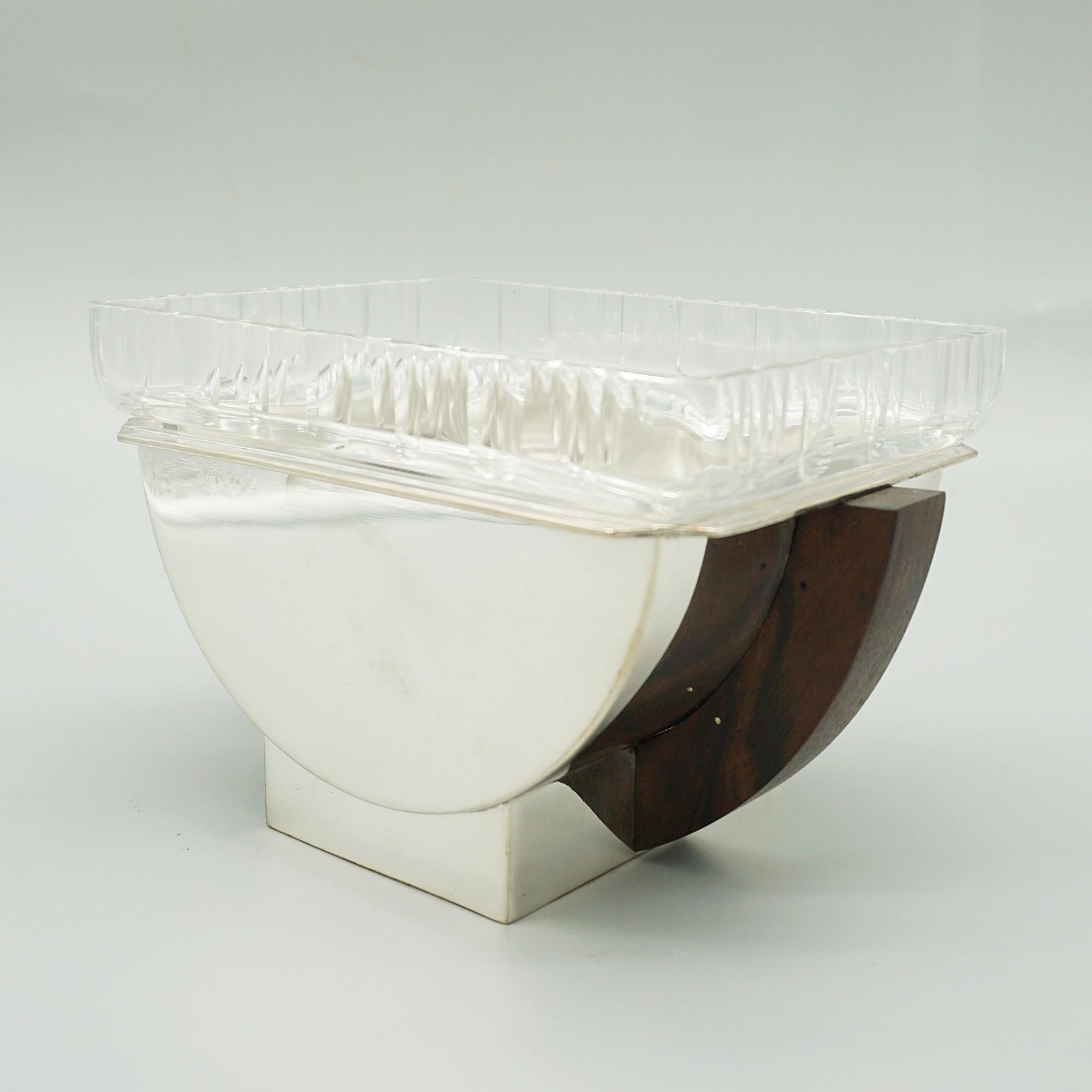 Plato francés Art Déco chapado en plata con inserto de cristal en venta 1