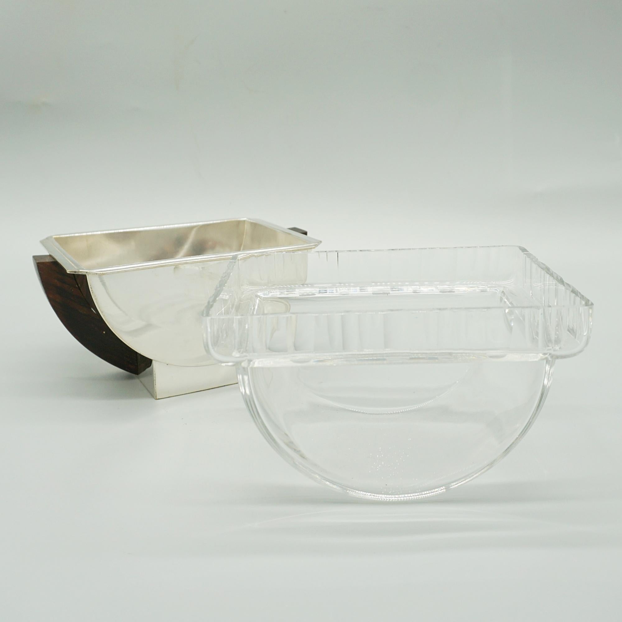 Plato francés Art Déco chapado en plata con inserto de cristal en venta 2