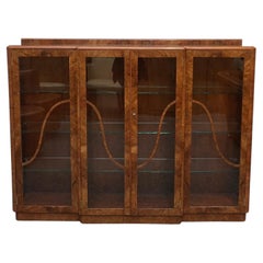 Art Deco Glass Fronted Bookcase/Display Cabinet in Burr and Figured Walnut