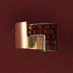 Art Deco Gold and Platinum and Invisibly Set Garnet Ring