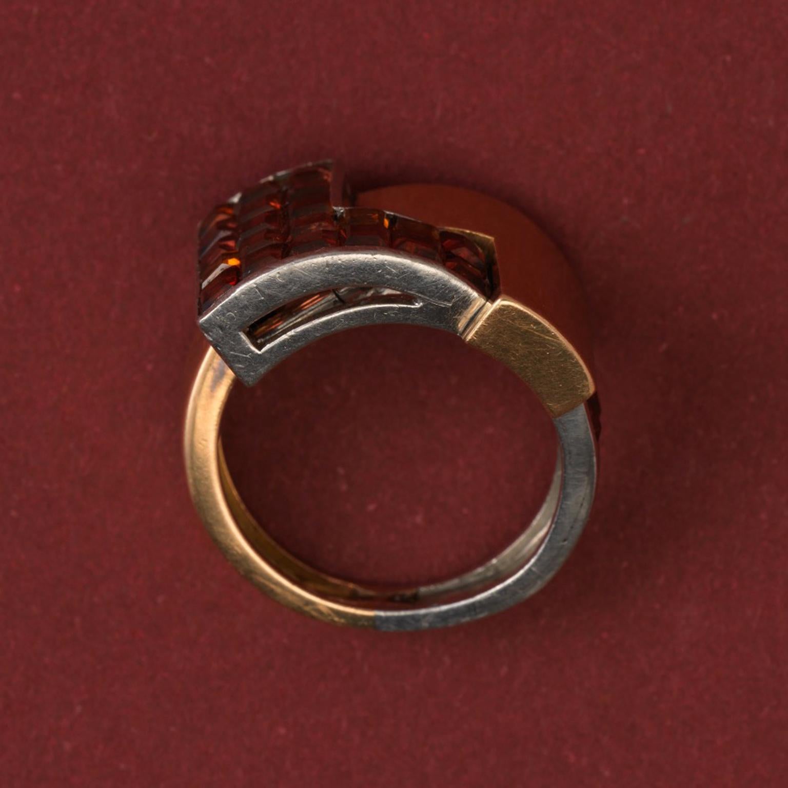 Art Deco Gold and Platinum and Invisibly Set Garnet Ring 4