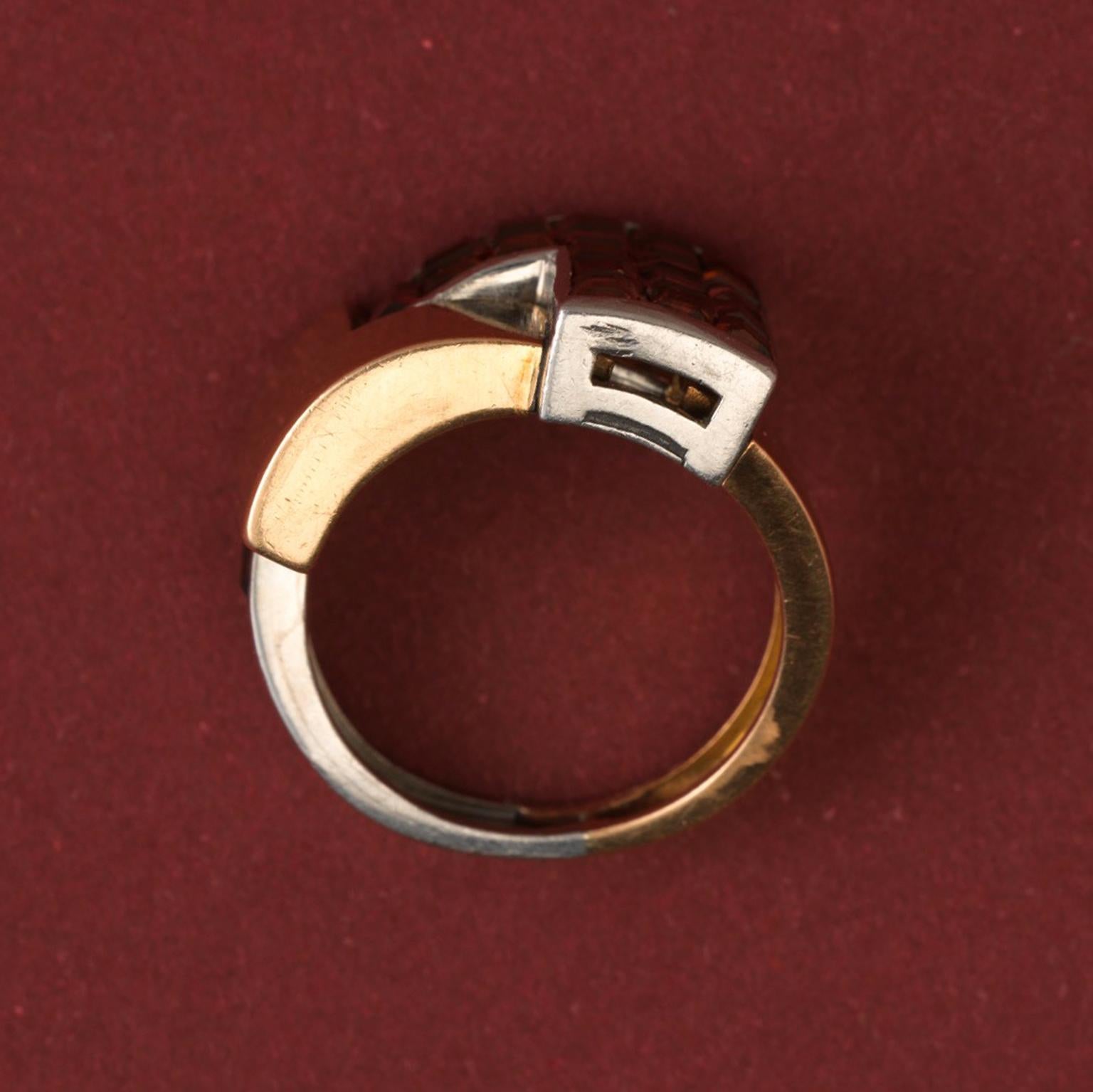 Art Deco Gold and Platinum and Invisibly Set Garnet Ring 5