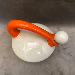 Art Deco Italian Futurism Orange and White Ceramic Teapot by Rometti