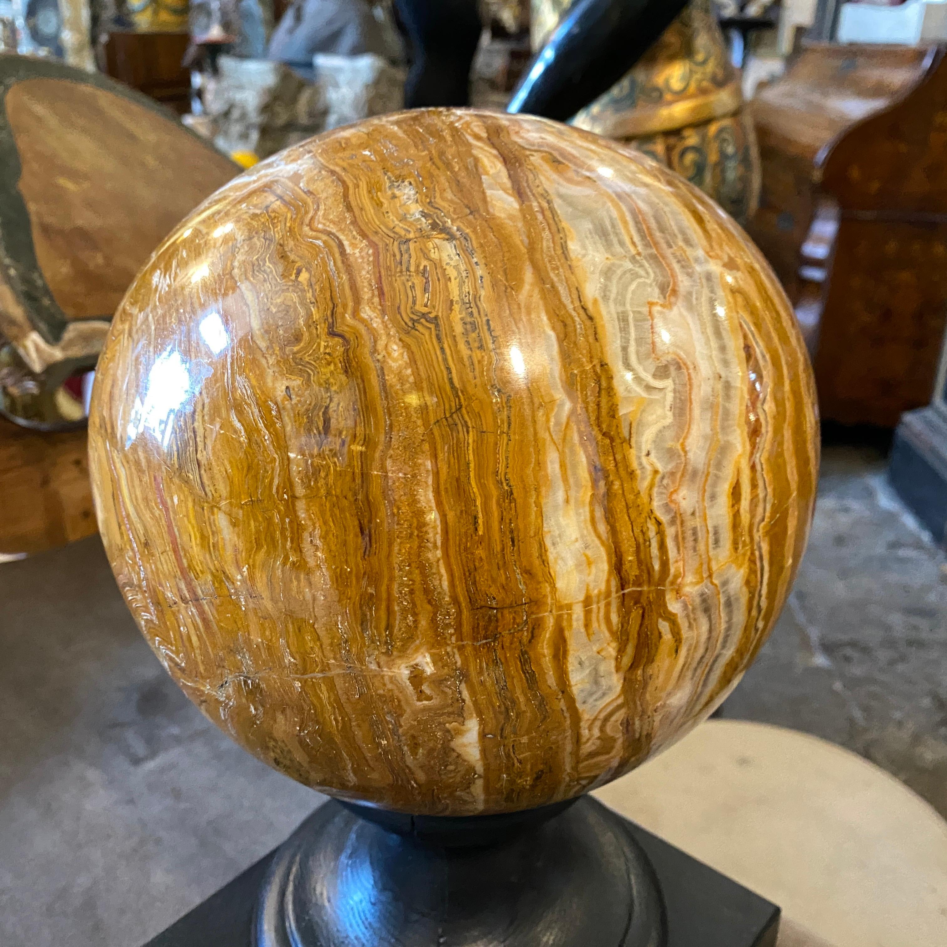 Art Deco Italian Marble Sphere on a Black Wood Base, c. 1930 In Good Condition In Aci Castello, IT