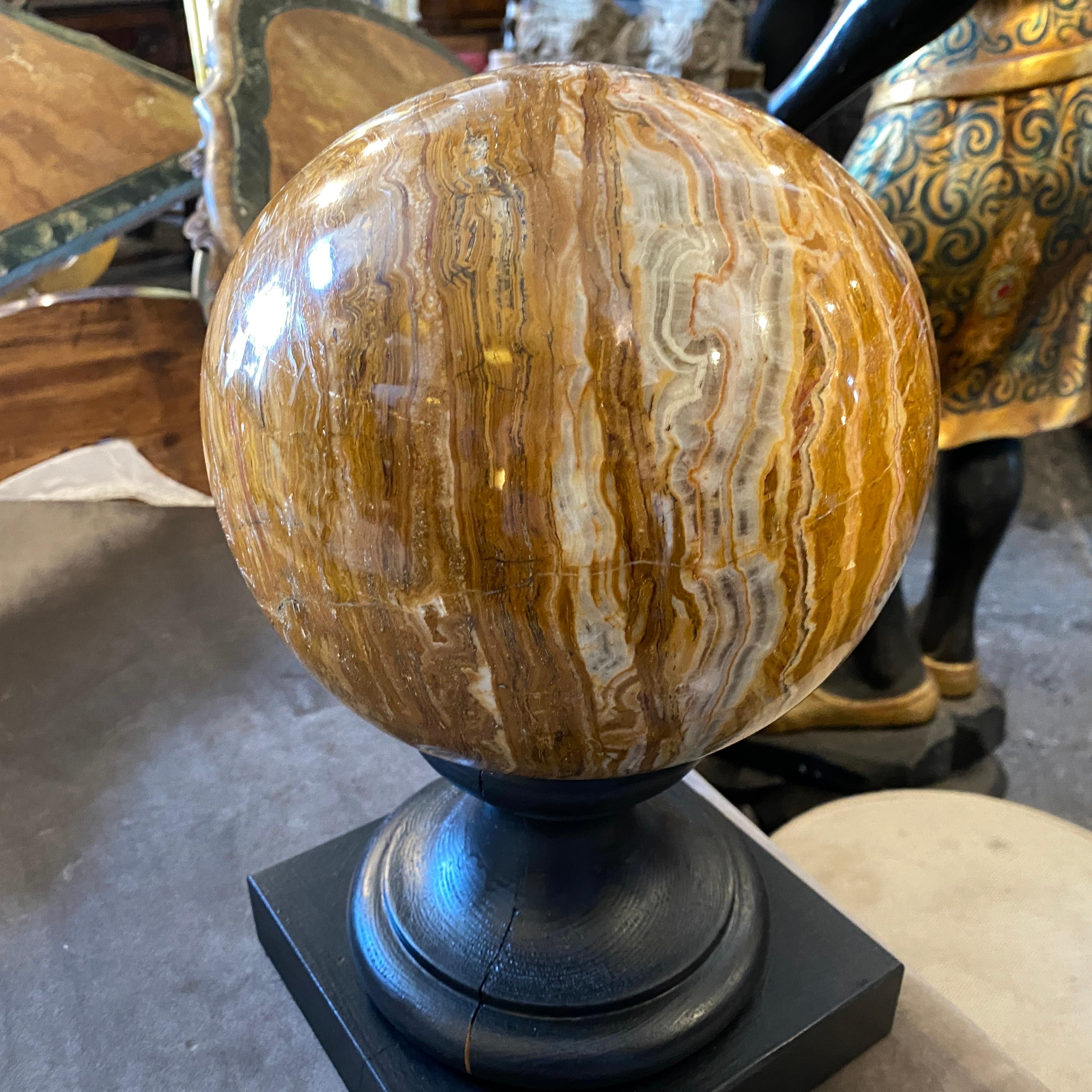 Art Deco Italian Marble Sphere on a Black Wood Base, c. 1930 4