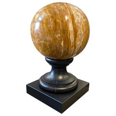 Vintage Art Deco Italian Marble Sphere on a Black Wood Base, c. 1930