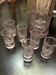 Art Deco Italian Pink Hand-Engraved Crystal Liquor Set, circa 1940