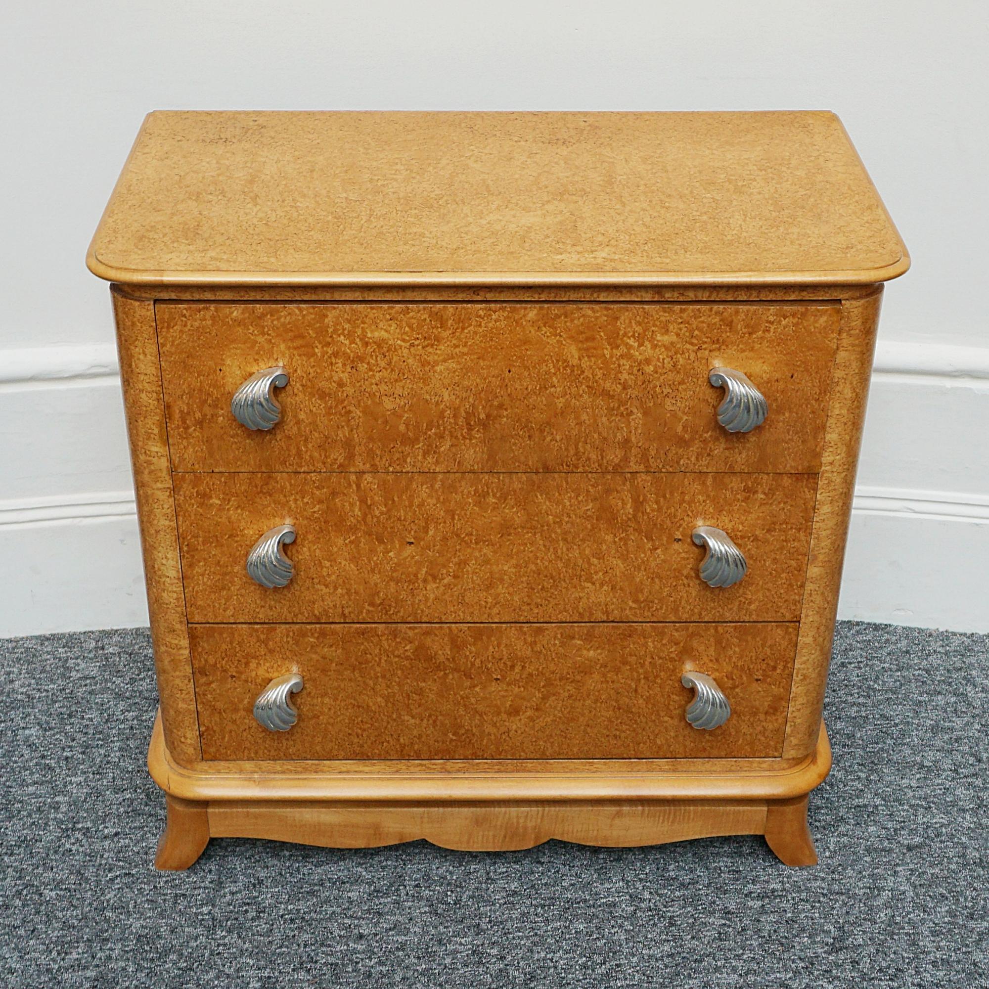 French An Art Deco Karelian Birch Chest of Drawers For Sale