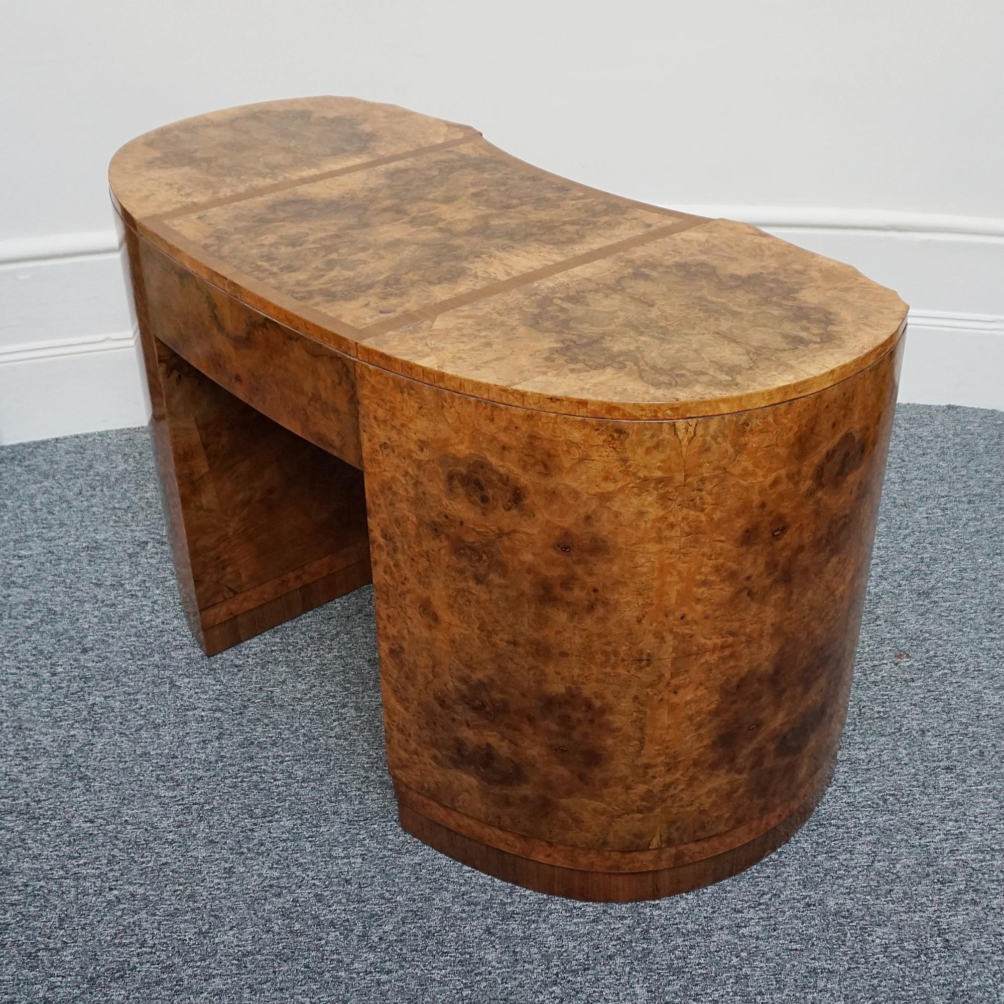 An Art Deco Kidney Shaped. Burr Walnut Desk For Sale 6